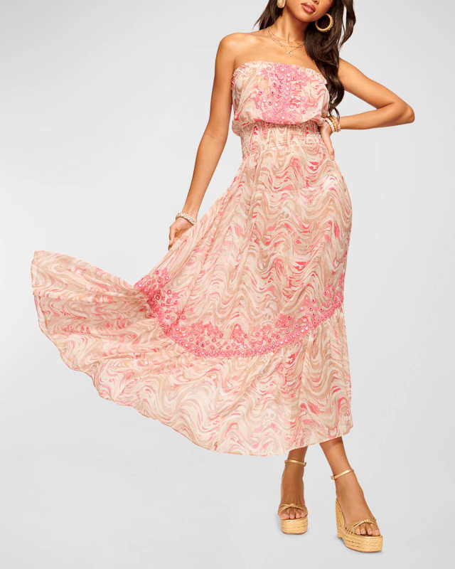 Lilly Strapless Smocked Embroidery Dress